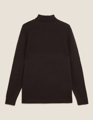 

Mens M&S Originals Gansey Pure Merino Wool Roll Neck Jumper - Bitter Chocolate, Bitter Chocolate