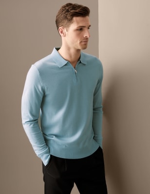 

Mens Autograph Extrafein gestricktes Poloshirt aus reiner Merinowolle - Duck Egg, Duck Egg