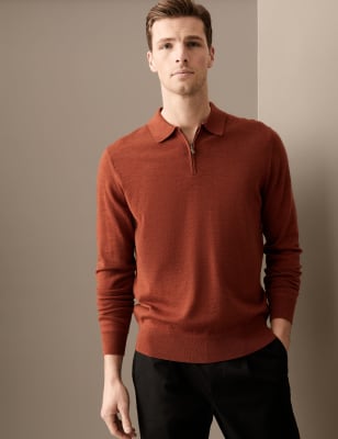 

Autograph Polo de punto 100% lana de merino extrafinaMens - Copper Tan, Copper Tan