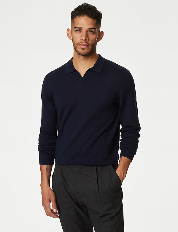 Pure Extra Fine Merino Wool Knitted Polo Shirt - FI