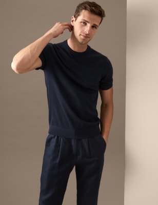 

Mens Autograph Pure Extra Fine Merino Wool Knitted T-Shirt - Navy, Navy