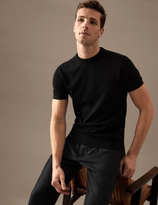 

Mens Autograph Pure Extra Fine Merino Wool Knitted T-Shirt - Black, Black