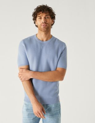 

Mens M&S X ENGLAND COLLECTION Wool Blend Textured Knitted T-Shirt - Light Blue Mix, Light Blue Mix