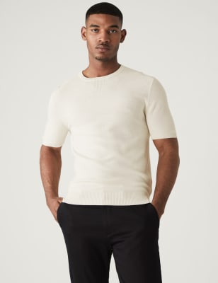 

Mens M&S X ENGLAND COLLECTION Wool Blend Textured Knitted T-Shirt - Ecru, Ecru