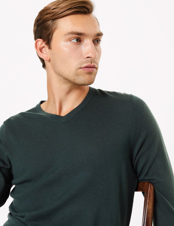 Pure Extra Fine Merino Wool V-Neck Jumper