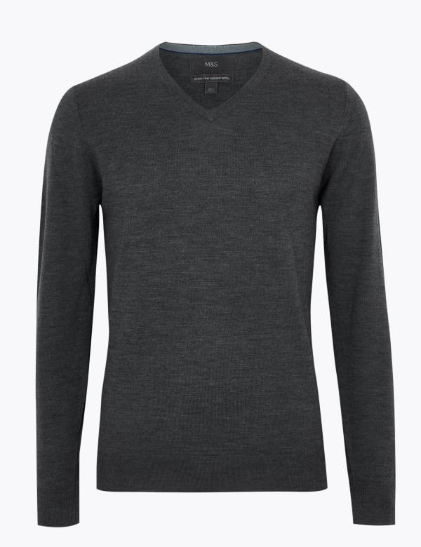Pure Extra Fine Merino Wool V Neck Jumper M S Collection M S