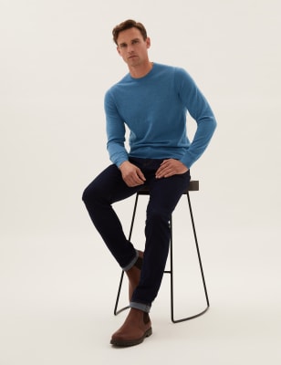 

Mens M&S Collection Pure Extra Fine Merino Crew Neck Jumper - Light Airforce, Light Airforce