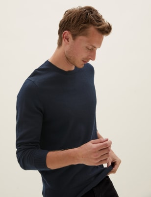 

Mens M&S Collection Pure Extra Fine Merino Crew Neck Jumper - Navy, Navy