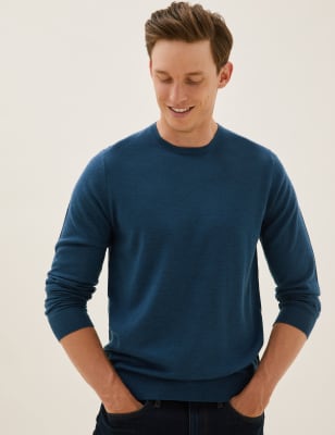 

Mens M&S Collection Pure Extra Fine Merino Crew Neck Jumper - Dark Teal, Dark Teal