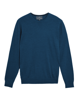 

Mens M&S Collection Pure Extra Fine Merino Crew Neck Jumper - Dark Teal, Dark Teal