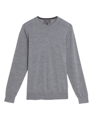 

Mens M&S Collection Pullover mit Rundhalsausschnitt aus besonders feiner, reiner Merinowolle - Grey, Grey