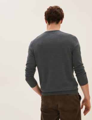 

Mens M&S Collection Pure Extra Fine Merino Crew Neck Jumper - Dark Grey, Dark Grey