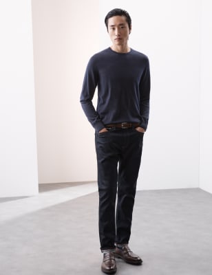 Mowbray Men's Merino Blend Crew Neck Jumper – Navy & Red, Long Sleeve, Sizes M-2XL