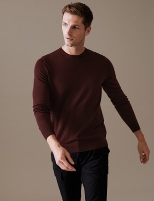 

Mens Autograph Pure Extra Fine Merino Wool Crew Neck Jumper - Berry, Berry