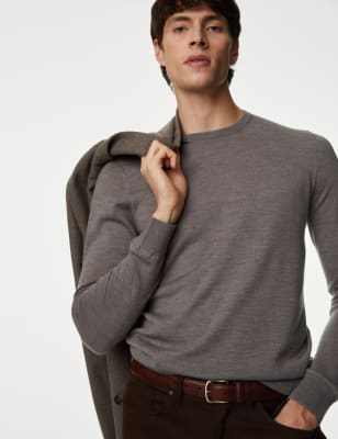 

Mens Autograph Pure Extra Fine Merino Wool Crew Neck Jumper - Neutral, Neutral