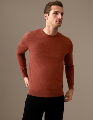 

Mens Autograph Pure Extra Fine Merino Wool Crew Neck Jumper - Copper Tan, Copper Tan