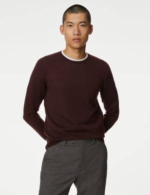 

Mens Autograph Pure Extra Fine Merino Wool Crew Neck Jumper - Dark Claret, Dark Claret