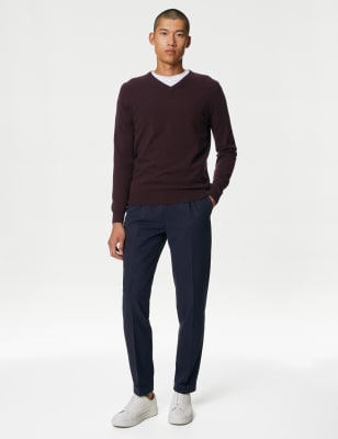 

Mens Autograph Pure Extra Fine Merino Wool V-Neck Jumper - Dark Claret, Dark Claret