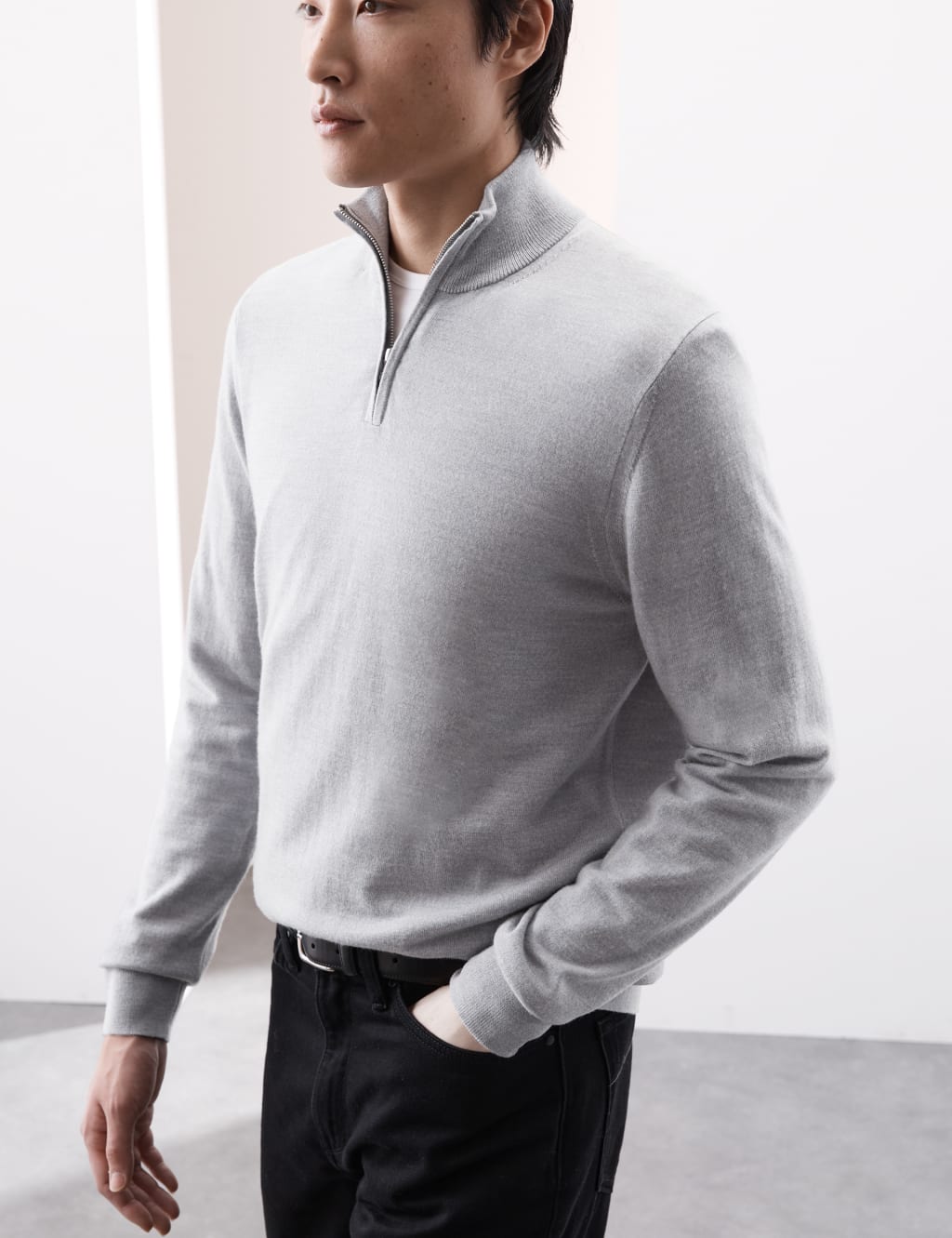 Pure Extra Fine Merino Wool Half Zip Jumper image 5
