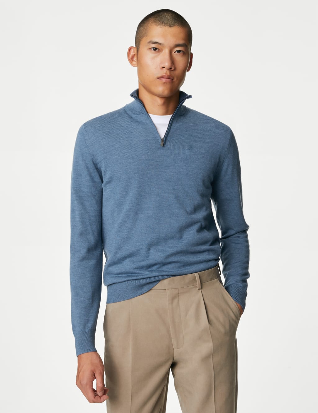 Pure Extra Fine Merino Wool Half Zip Jumper image 1