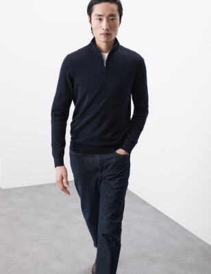 Pure Extra Fine Merino Wool Half Zip Jumper - CA