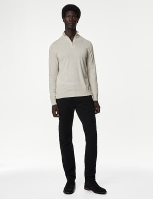

Mens Autograph Pullover aus reiner, extrafeiner Merinowolle mit halbem Reißverschluss - Stone, Stone