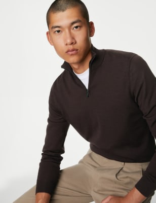 

Mens Autograph Pure Extra Fine Merino Wool Half Zip Jumper - Dark Claret, Dark Claret