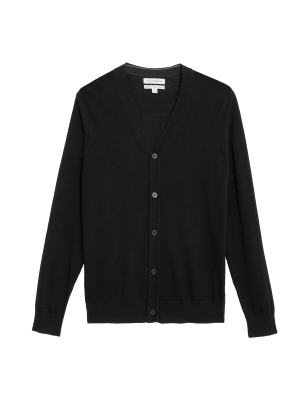 

Mens Autograph Pure Extra Fine Merino Wool V-Neck Cardigan - Black, Black