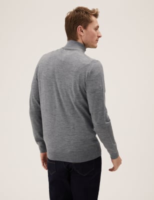 

Mens M&S Collection Pure Extra Fine Merino Half Zip Jumper - Grey, Grey