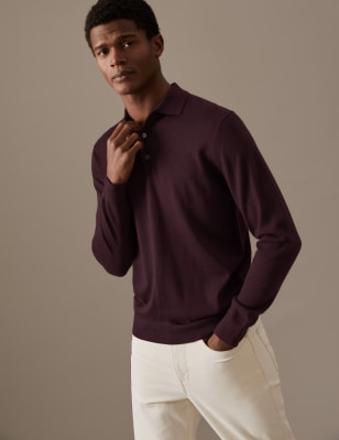 

Mens Autograph Pure Extra Fine Merino Wool Knitted Polo Shirt - Raisin, Raisin