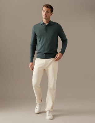 

Mens Autograph Pure Extra Fine Merino Wool Knitted Polo Shirt - Green, Green