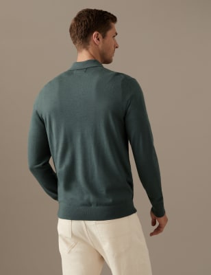 Pure Extra Fine Merino Wool Knitted Polo Shirt