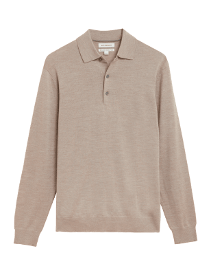 

Mens Autograph Pure Extra Fine Merino Wool Knitted Polo Shirt - Ecru, Ecru