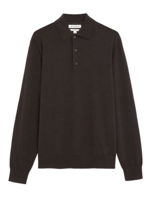 

Mens Autograph Pure Extra Fine Merino Wool Knitted Polo Shirt - Bitter Chocolate, Bitter Chocolate
