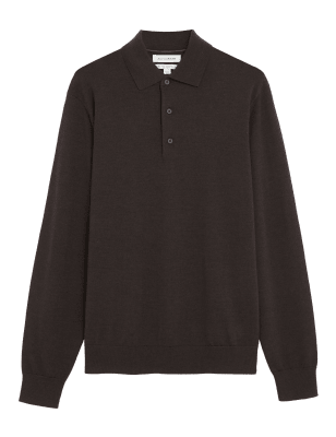 

Mens Autograph Pure Extra Fine Merino Wool Knitted Polo Shirt - Bitter Chocolate, Bitter Chocolate