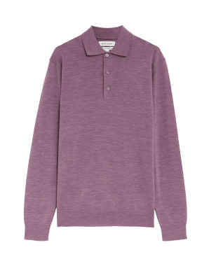 

Mens Autograph Pure Extra Fine Merino Wool Knitted Polo Shirt - Dusted Mauve, Dusted Mauve