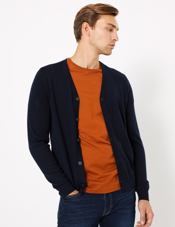 Pure Extra Fine Merino Wool V-Neck Cardigan