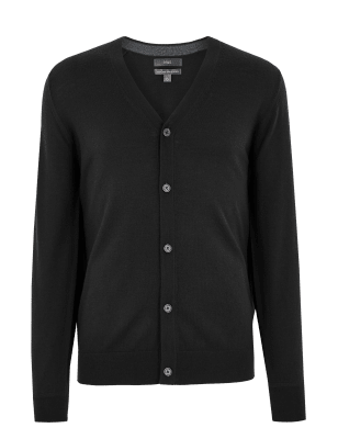 

Mens M&S Collection Pure Extra Fine Merino Wool V-Neck Cardigan - Black, Black