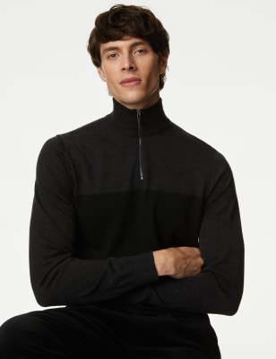 

Mens Autograph Pure Extra Fine Merino Wool Half Zip Jumper - Black Mix, Black Mix