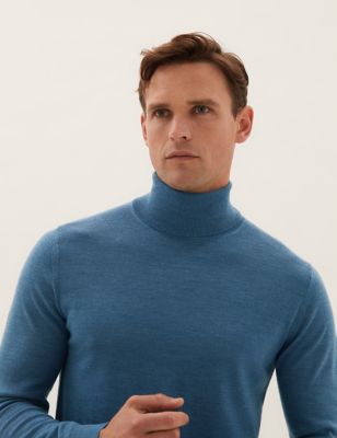 

Mens M&S Collection Pure Extra Fine Merino Roll Neck Jumper - Light Airforce, Light Airforce