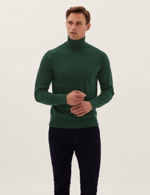 

Mens M&S Collection Pure Extra Fine Merino Roll Neck Jumper - Dark Green, Dark Green