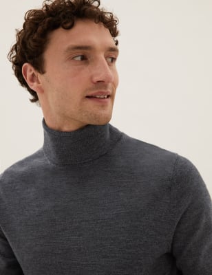 Pure Extra Fine Merino Roll Neck Jumper - SG