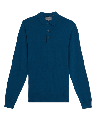 

M&S Collection Polo 100% lana de merino extrafina de puntoMens - Teal, Teal
