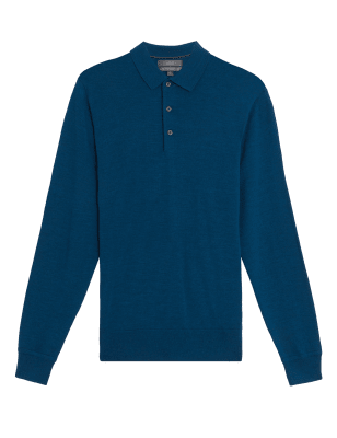 

Mens M&S Collection Pure Extra Fine Merino Knitted Polo Shirt - Teal, Teal