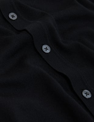 

Mens M&S Collection Pure Extra Fine Merino Knitted Polo Shirt - Black, Black
