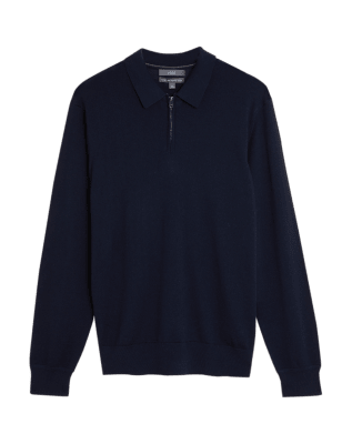 

M&S Collection Polo 100% lana de merino extrafinaMens - Navy, Navy