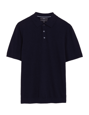 

Mens M&S Collection Cotton Rich Short Sleeve Knitted Polo Shirt - Navy, Navy