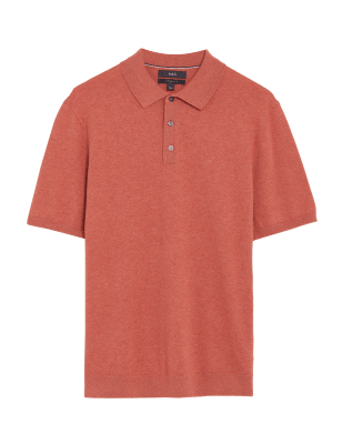 

Mens M&S Collection Cotton Rich Short Sleeve Knitted Polo Shirt - Orange, Orange