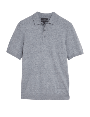 

Mens M&S Collection Gestricktes Kurzarm-Poloshirt mit hohem Baumwollanteil - Grey, Grey