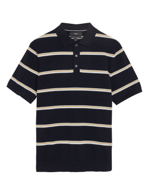 

Mens M&S Collection Cotton Rich Striped Knitted Polo Shirt - Navy Mix, Navy Mix